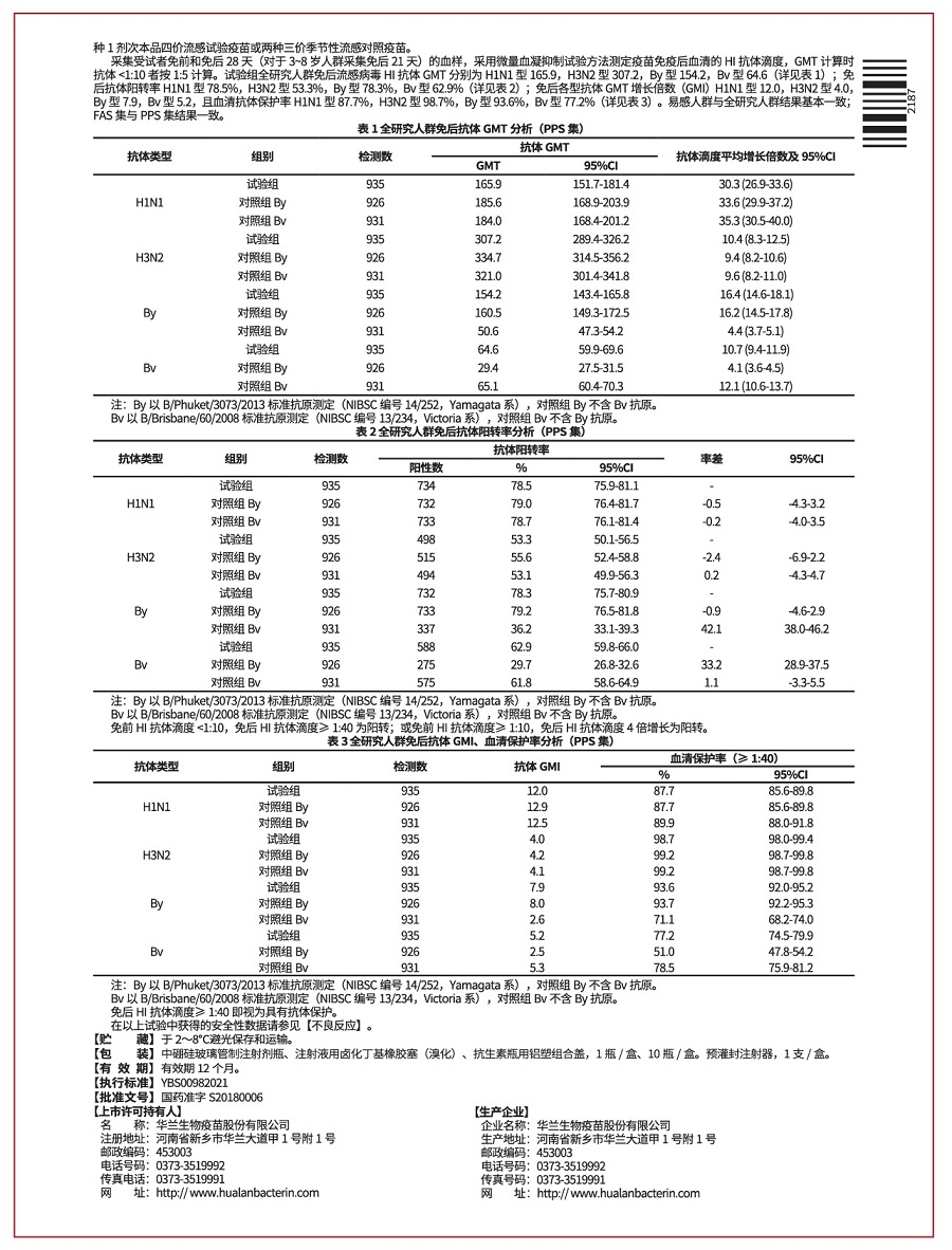 四價(jià)流感成人注射器、西林瓶共用說明書-反-900